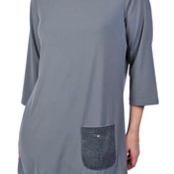 TOP, SEQUIN POCKET, GREY, SIZE 3X, ROUND NECK, ¾ SLEEVES, LONG LENGTH, JOAN RIVE - Picture 1 of 11